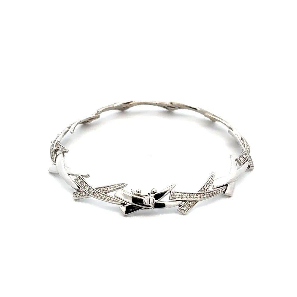 Round Brilliant Cut Diamond X Alternating Link Gold Vintage Bracelet In Excellent Condition For Sale In Montreal, QC