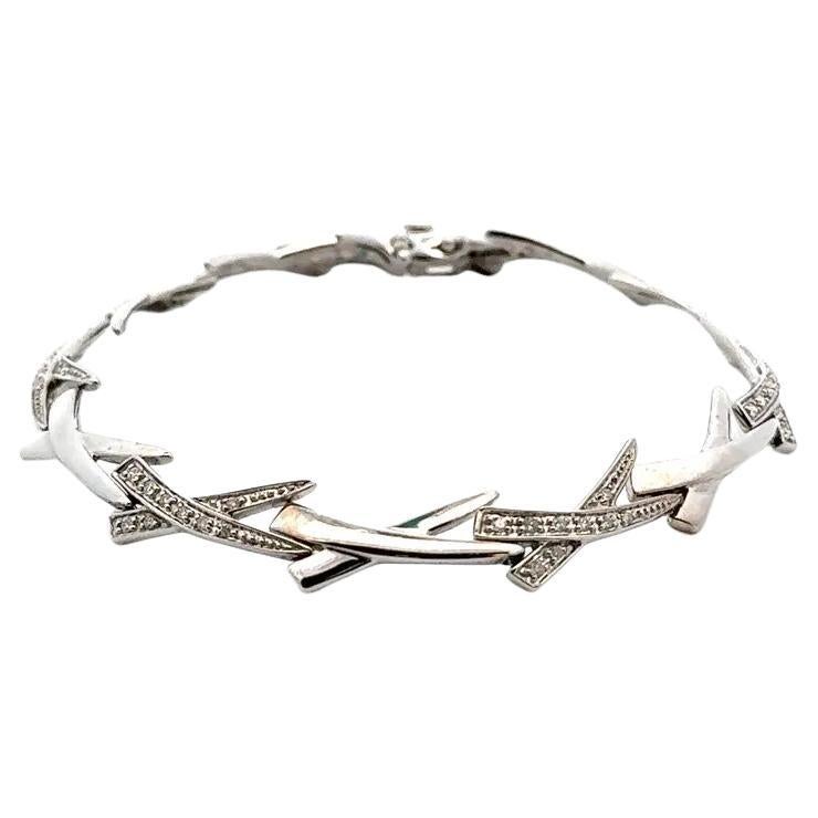 Round Brilliant Cut Diamond X Alternating Link Gold Vintage Bracelet
