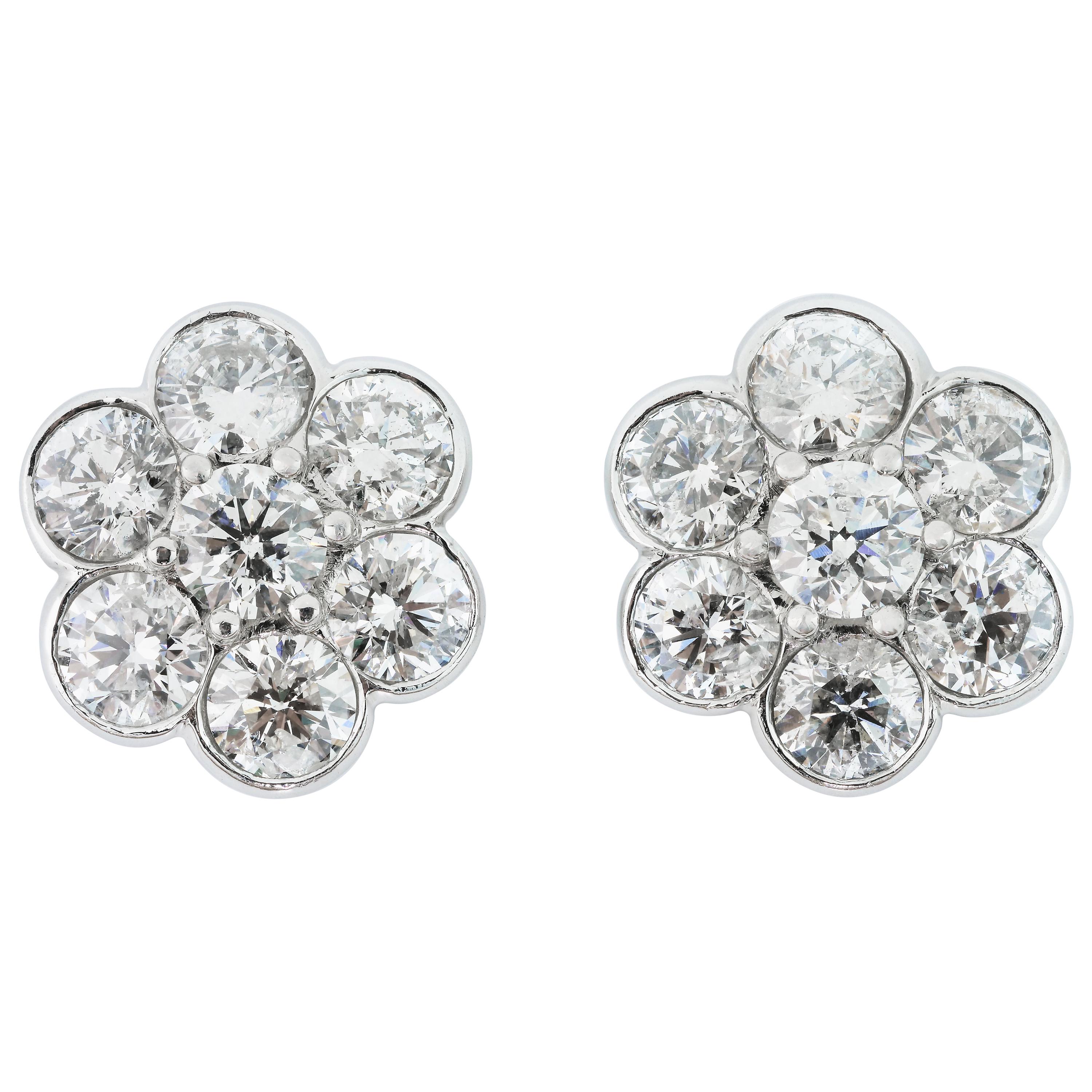 Round Brilliant Cut Diamonds Classic Cluster Stud Earrings in Rub over Setting