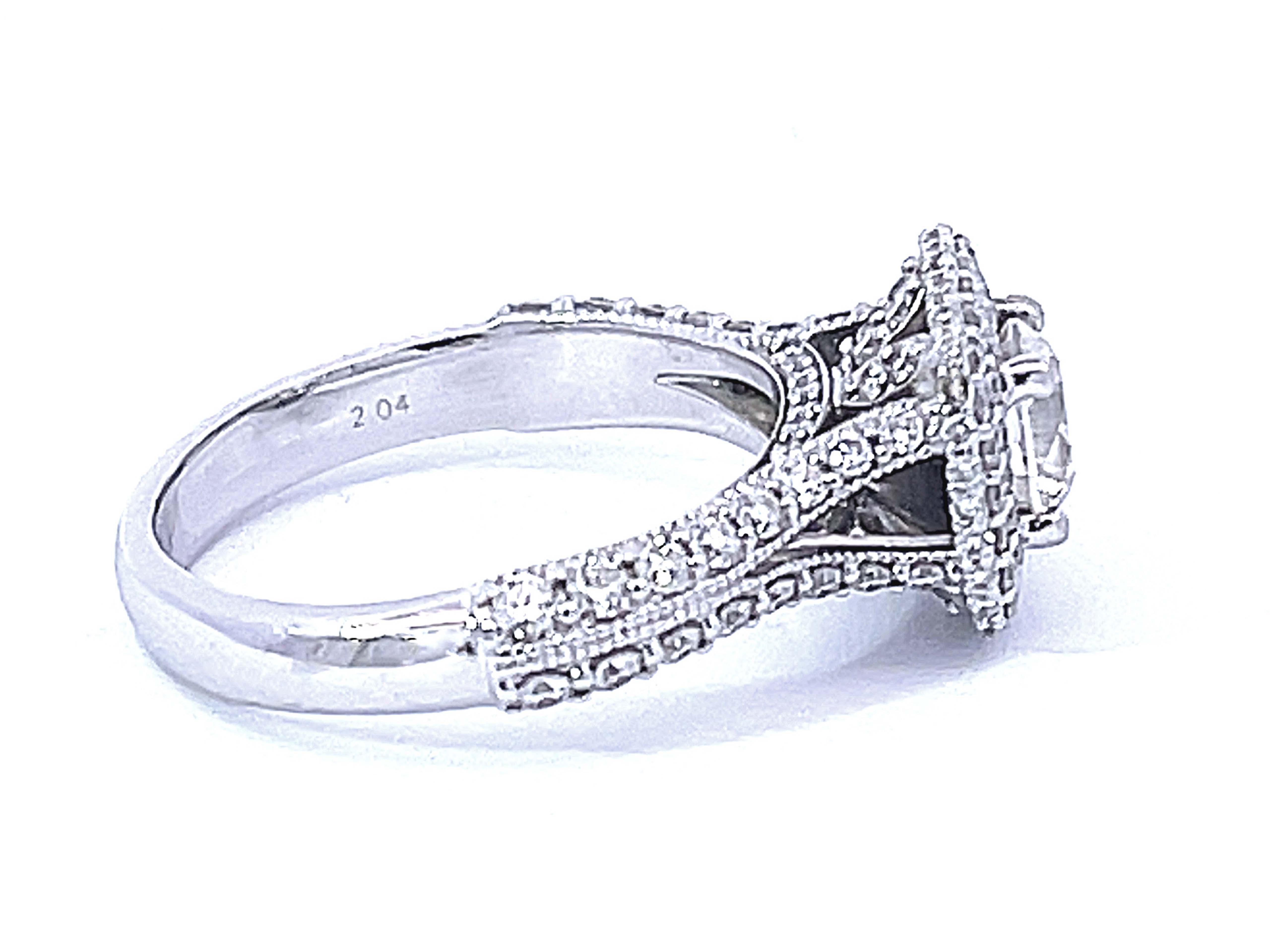 Round Brilliant Cut Double Halo Diamond Engagement Ring in 14K White Gold For Sale 1