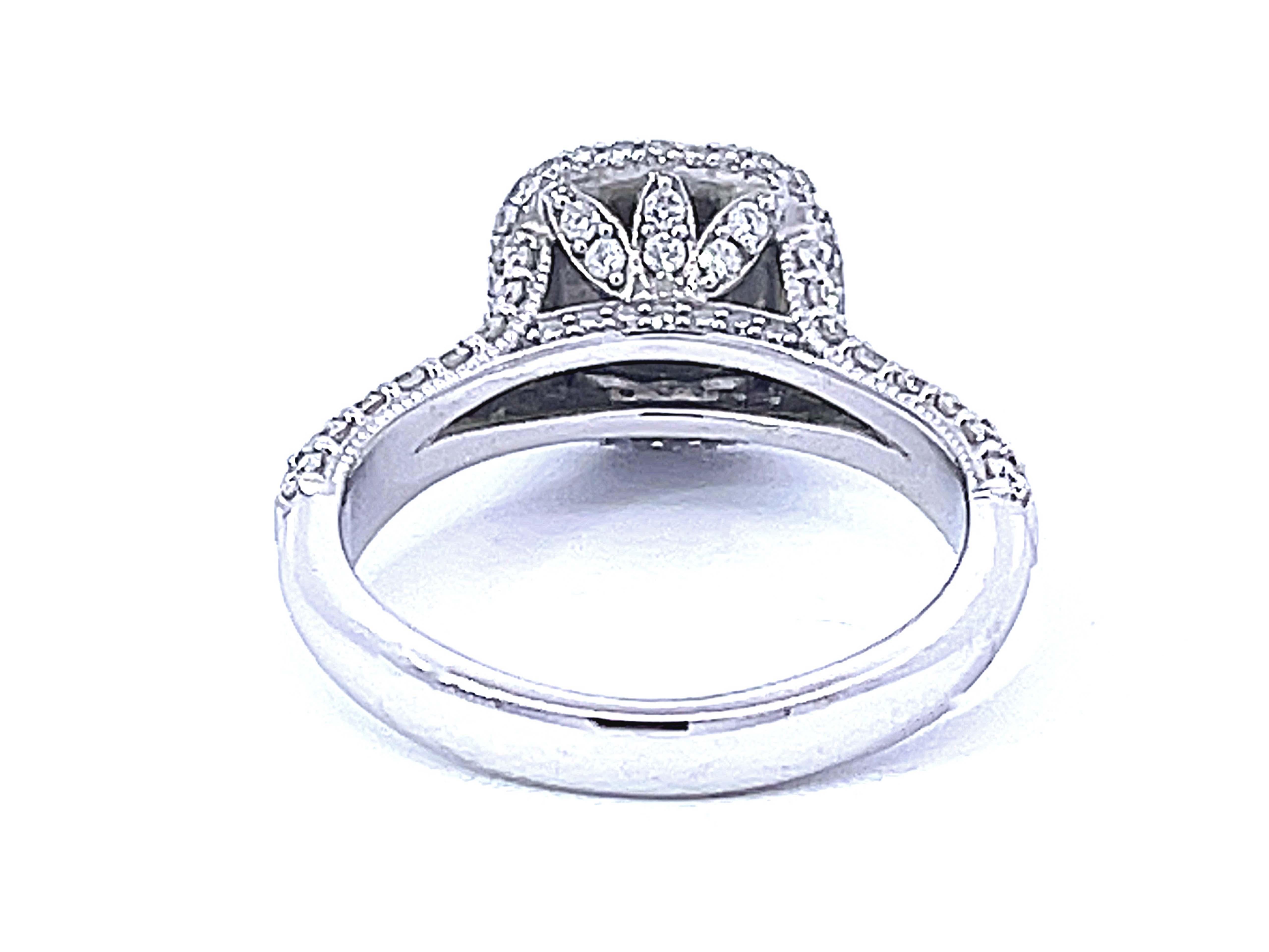 Round Brilliant Cut Double Halo Diamond Engagement Ring in 14K White Gold For Sale 2