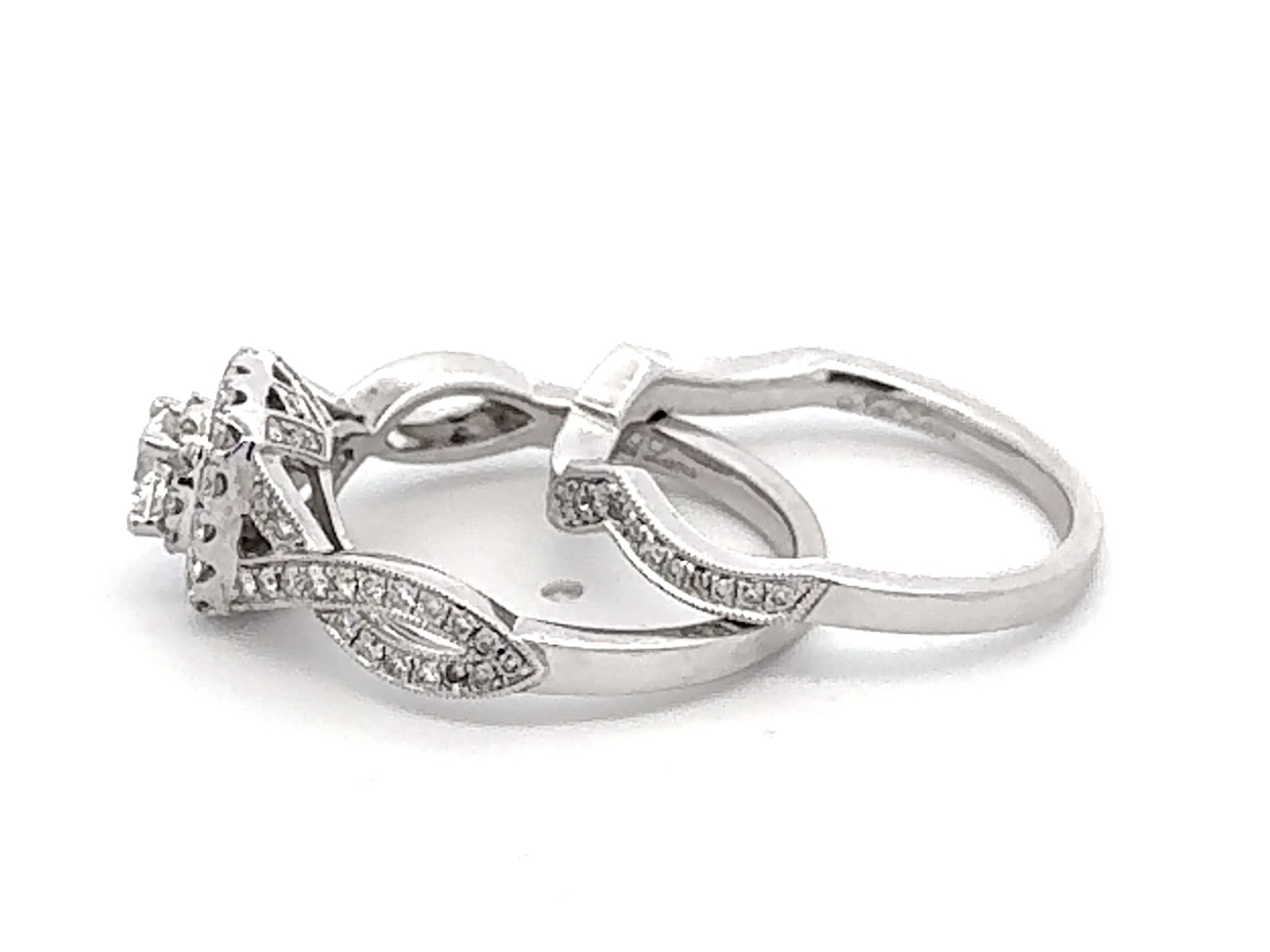 Neil Lane Verlobungsring und passender Ring aus 14 Karat Weißgold mit Diamanten im Angebot 2