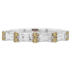 Round Brilliant Cut Green Diamond and baguette White Diamond 18K Gold Band Ring