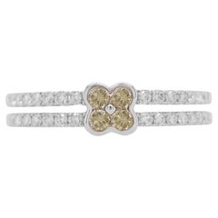 18 Karat Goldring mit rundem grünem Diamanten im Brillantschliff und weißem Diamanten