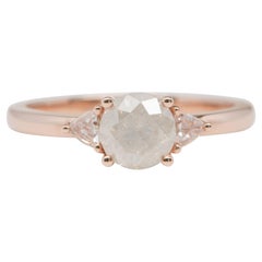Round Brilliant Cut Milky White Diamond Side Diamonds 14K Gold Engagement Ring