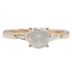 Round Brilliant Cut Milky White Diamond Three-Stone 14K Gold Engagement Ring