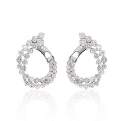 Round Brilliant Cut Natural Diamond Hoop Earrings Fine 14k White Gold Jewelry