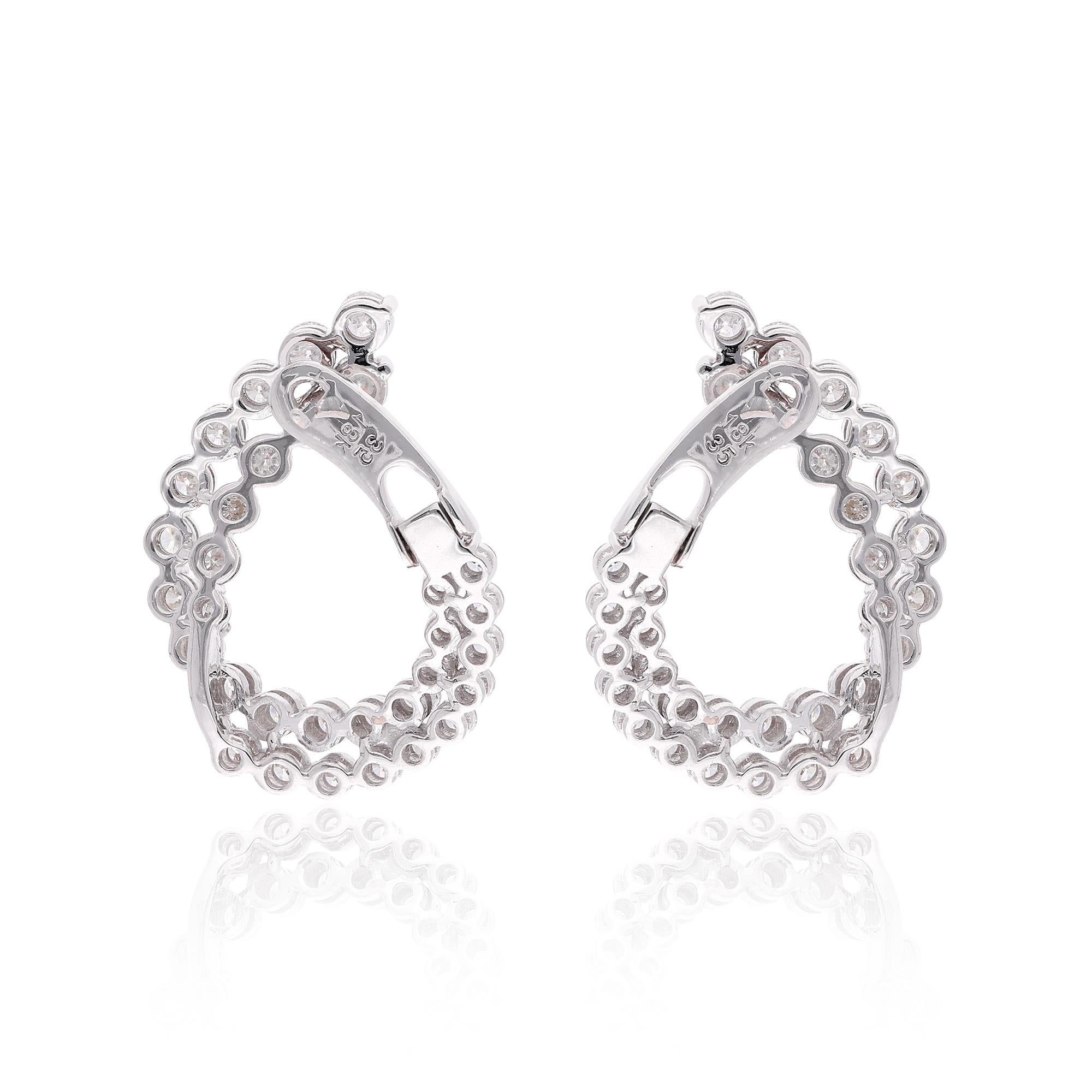 Boucles d'oreilles en or blanc 14k avec diamants naturels de taille ronde et brillante Pour femmes en vente