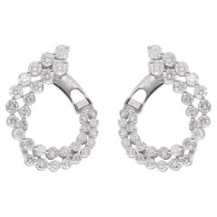 Round Brilliant Cut Natural Diamond Hoop Earrings Fine 14k White Gold Jewelry