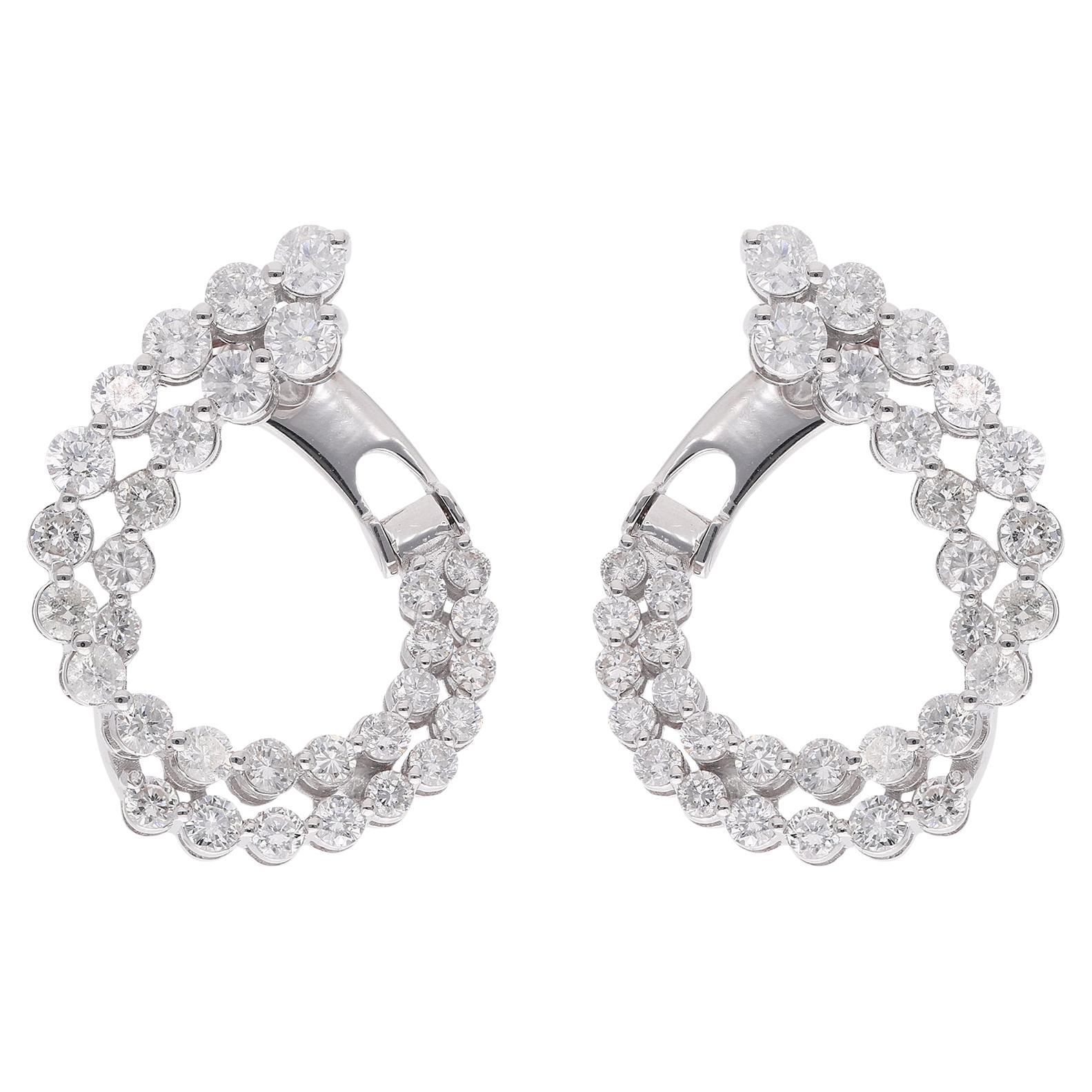 Round Brilliant Cut Natural Diamond Hoop Earrings Fine 18k White Gold Jewelry