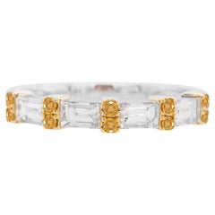 Round Brilliant Cut Orange Diamond and baguette White Diamond 18K Gold Band Ring