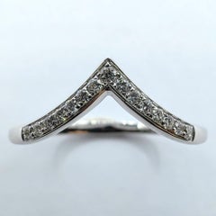Round Brilliant Cut Pavé Diamond Chevron Stackable Band Ring in 18K White Gold