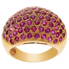 Round Brilliant Cut Rubies Set in 18k Rose Gold Ring, Total Rubies Approximate W