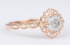 Round Brilliant Cut Salt and Pepper Diamond 14K Gold Floral Scallop Halo AD2398