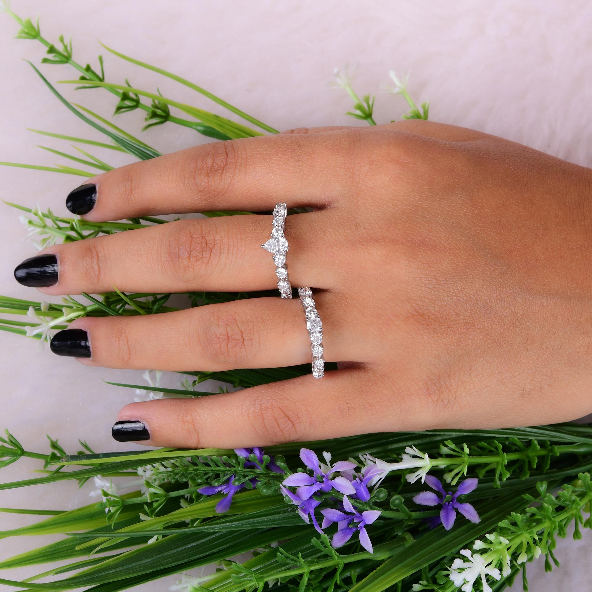 Im Angebot: Runder Brillantschliff SI/H 1,86Kt Diamant Stapelbarer Bandring Fein 14k Weißgold () 2