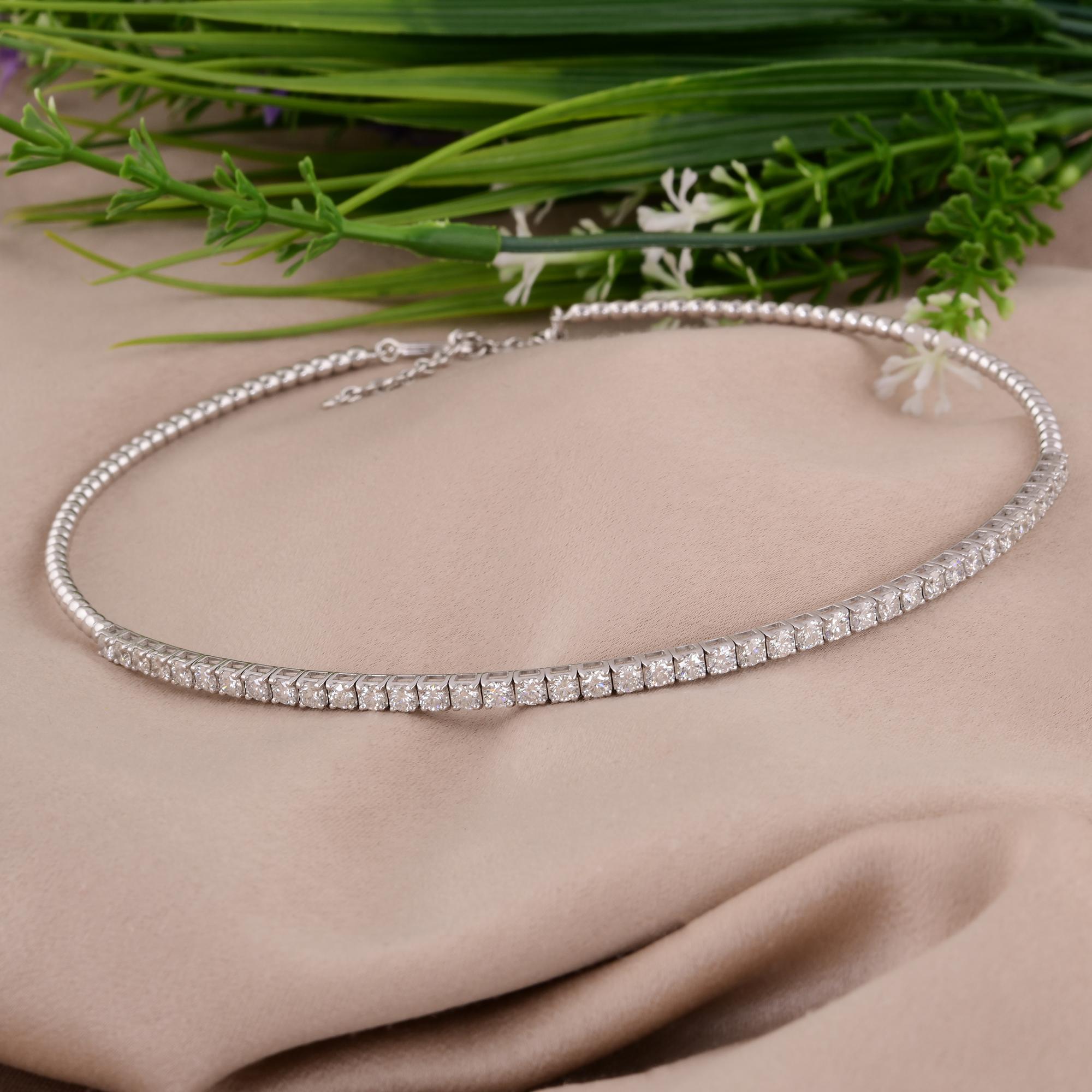 Runder Brillantschliff SI/H 3,30Kt Natürlicher Diamant Choker Halskette 14k Weißgold (Rundschliff) im Angebot