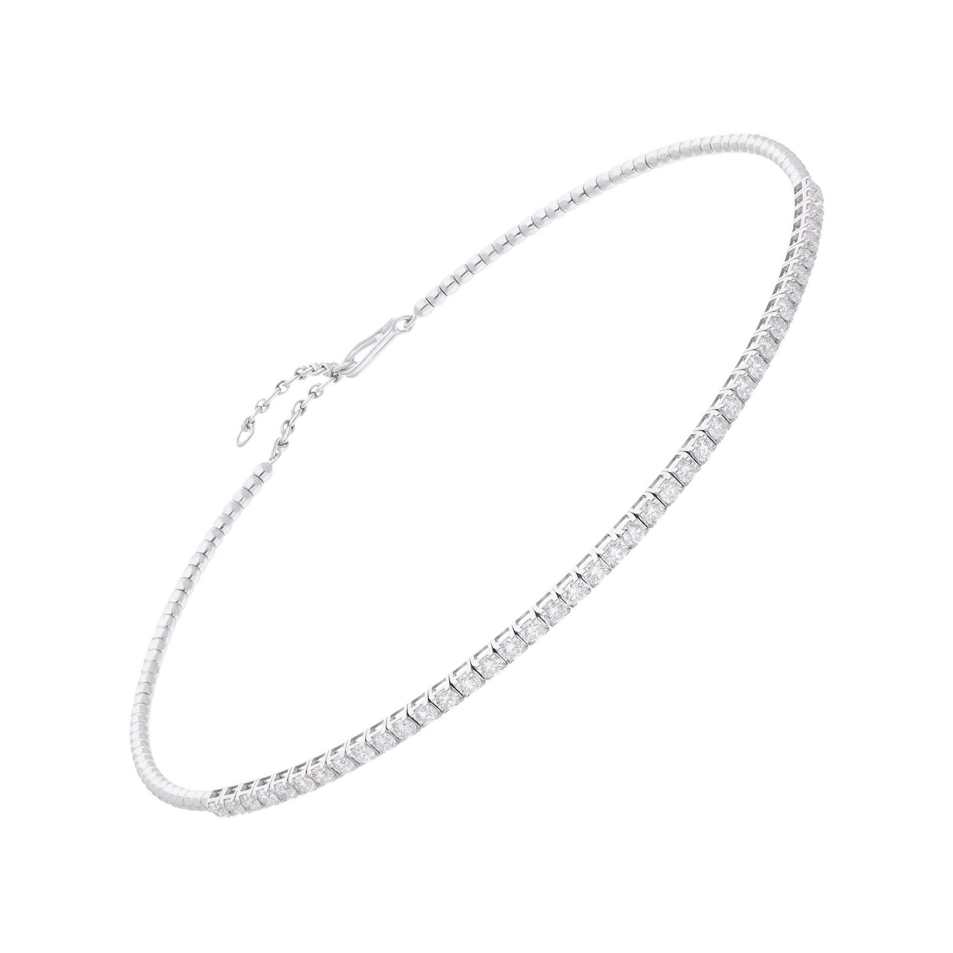 Collana girocollo di diamanti naturali con taglio a brillante rotondo SI/H 3,30 carati, oro bianco 14k
