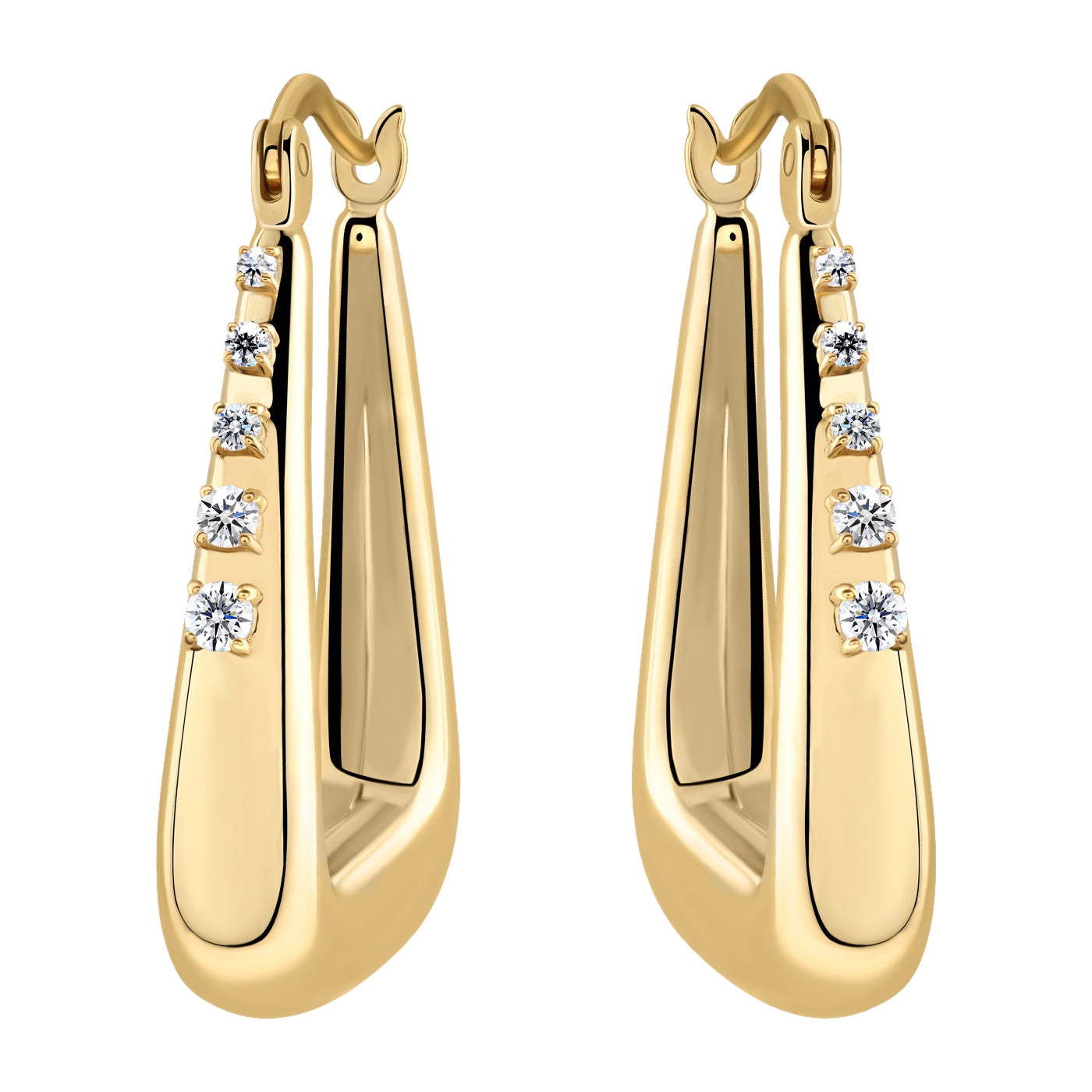 0.18 ct Round Diamond Graduated Teardrop Hoop Earrings 14K Yellow Gold Birthday