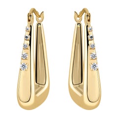 0.18 ct Round Diamond Graduated Teardrop Hoop Earrings 14K Yellow Gold Birthday