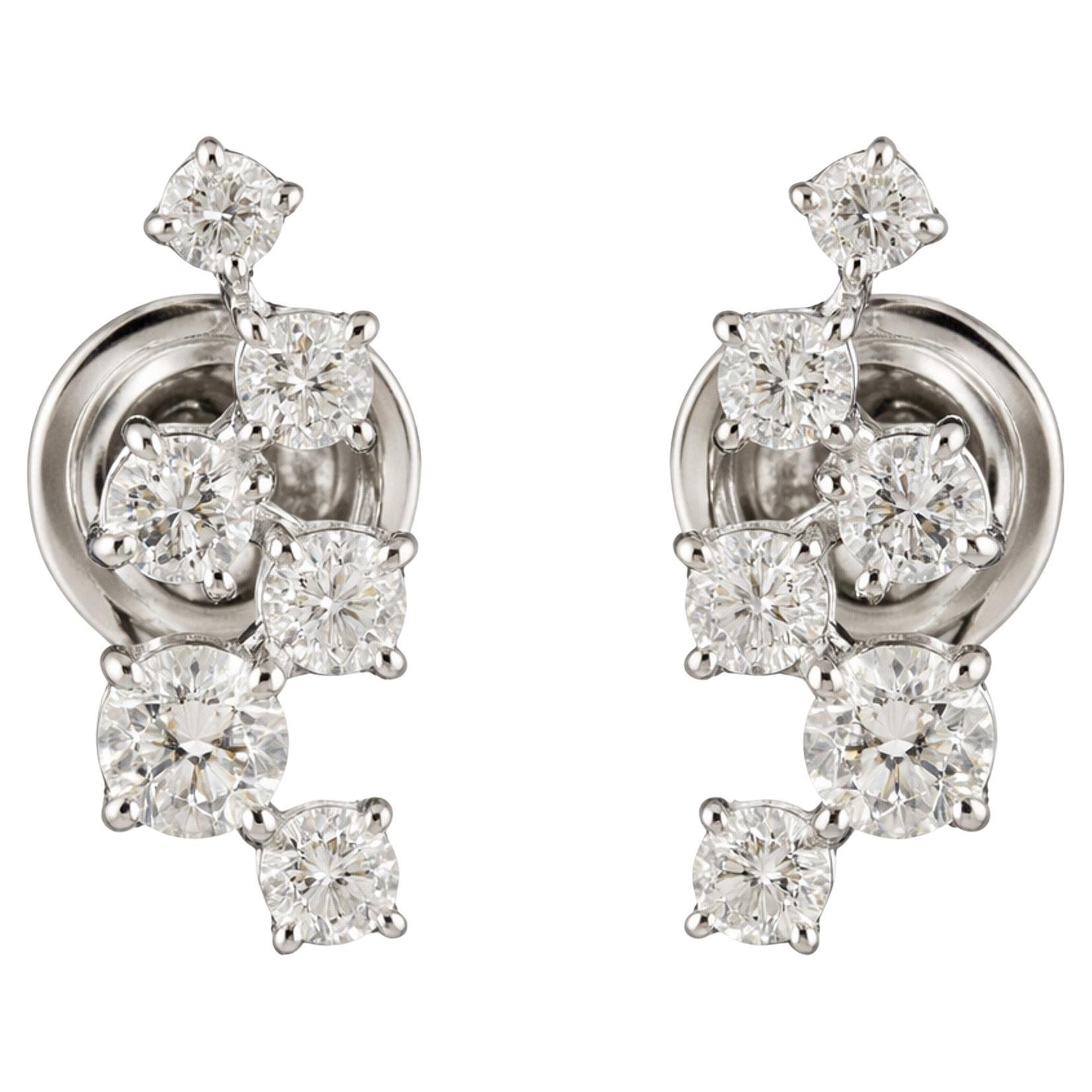 Round Brilliant Diamond Cluster Stud Earrings in 18K White Gold 0.80 Carats