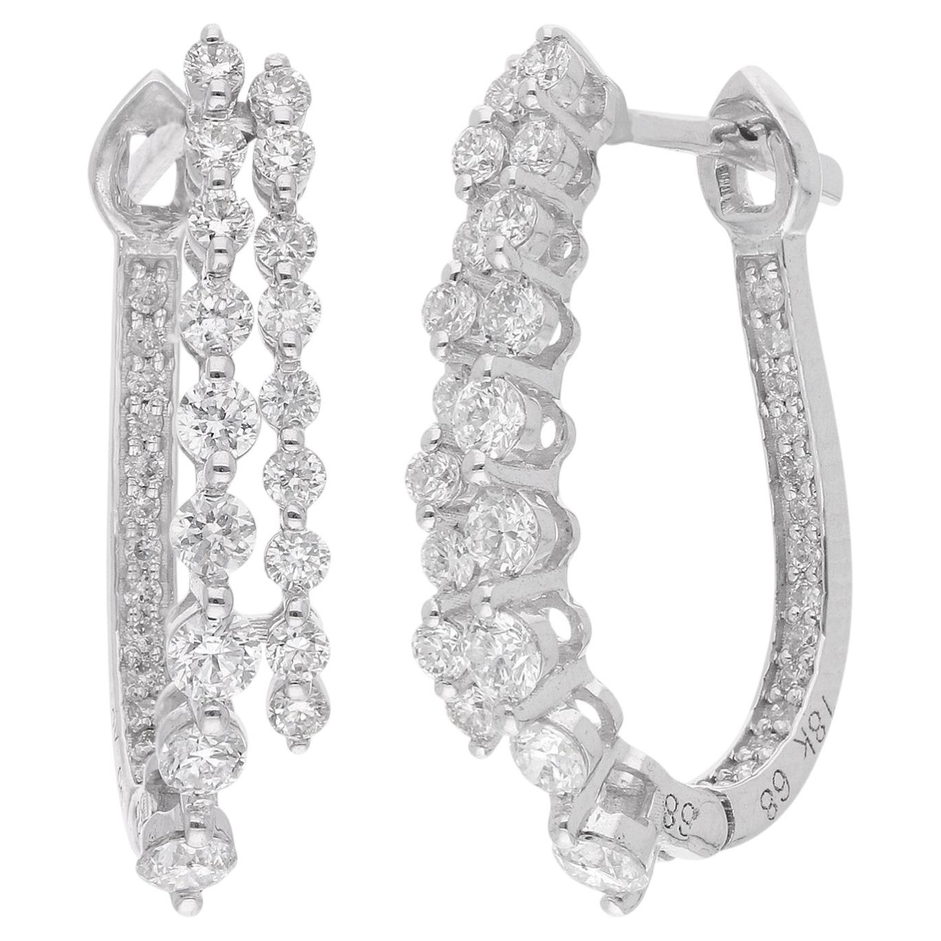 Round Brilliant Cut SI/H Diamond Huggies Hoop Earrings 14k White Gold Jewelry