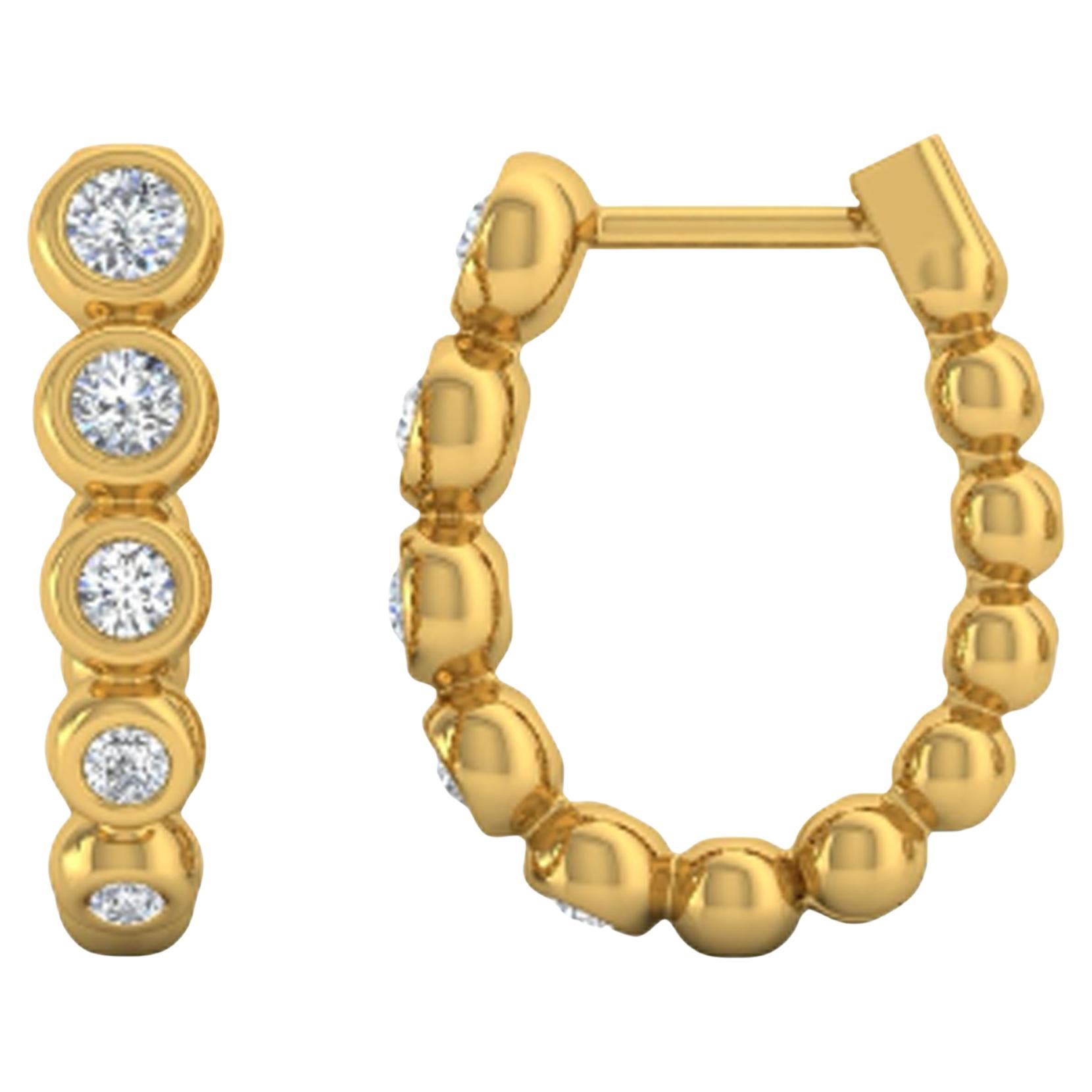Boucles d
oreilles Huggies en or jaune 14k, diamants SI/H, taille ronde et brillante