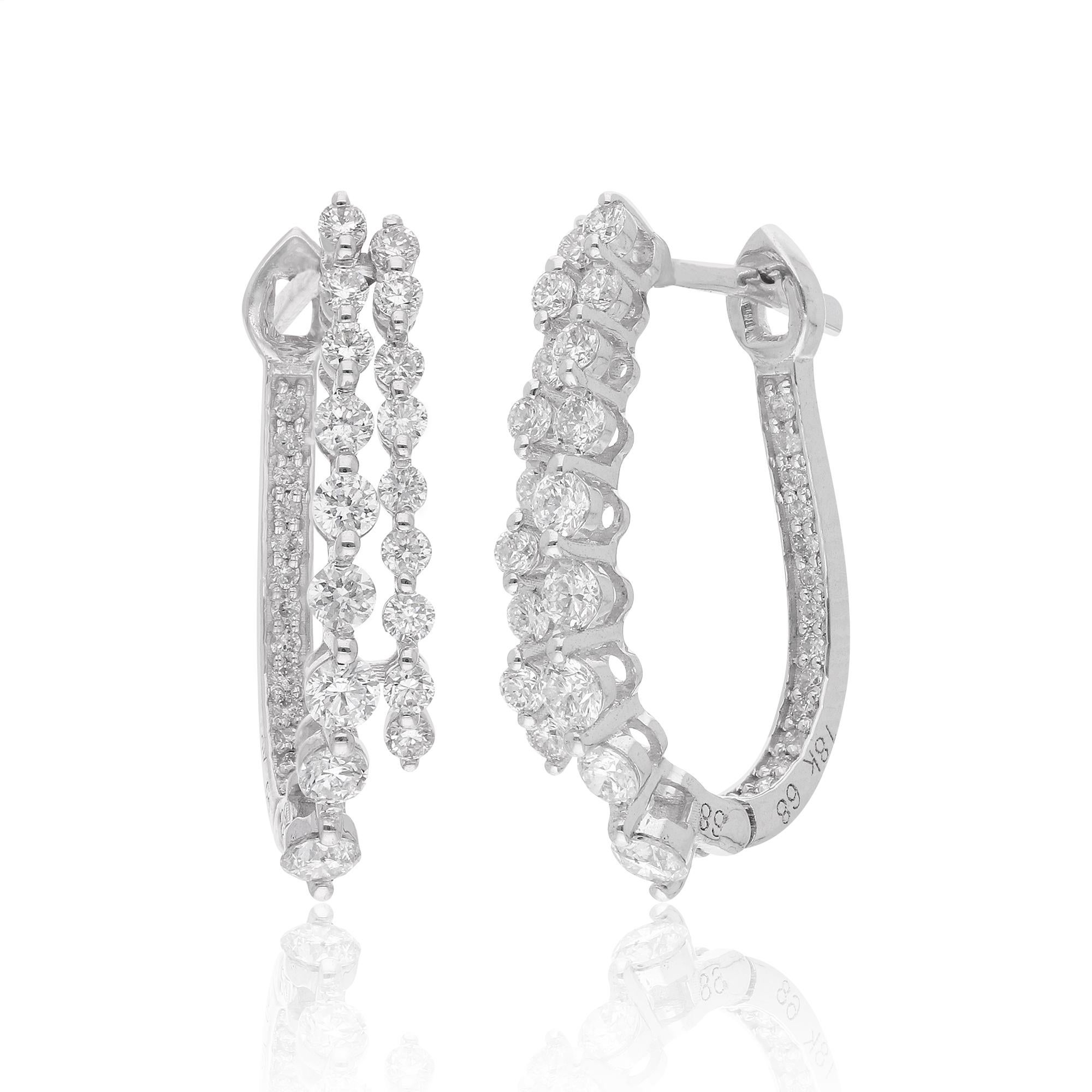 Moderne Boucles d'oreilles Huggies en or blanc 18k, diamants SI/H, taille brillant ronde en vente