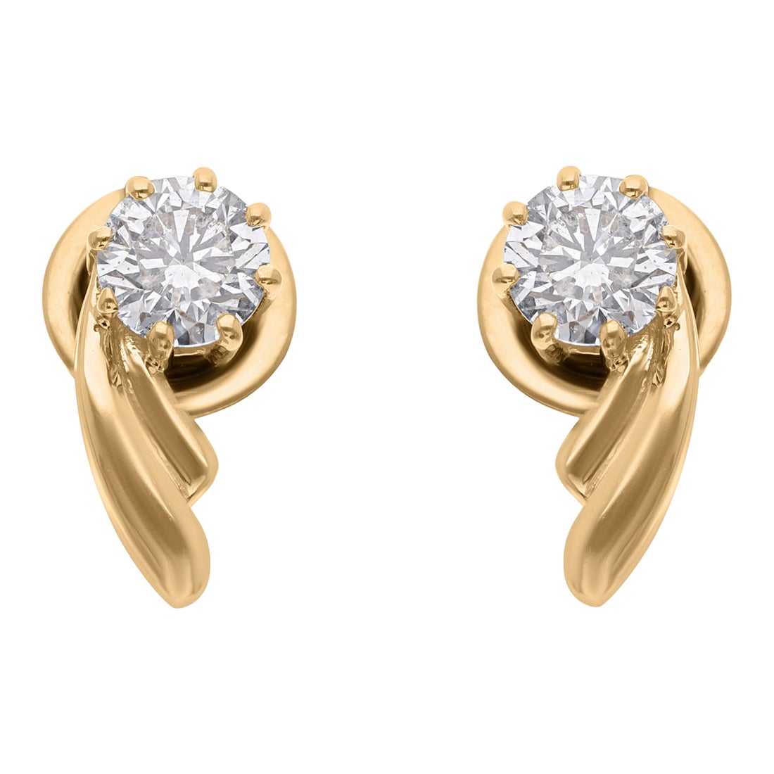 Natural Diamond Stud Earrings 0.87 Carat 14K Yellow Gold Sculptural Design