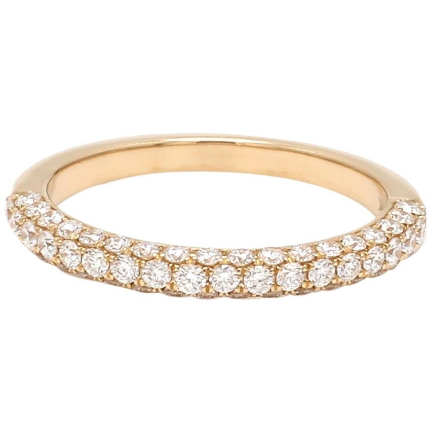 Round Brilliant Cut Three-Row Diamond 18 Karat Yellow Gold Wedding Ring