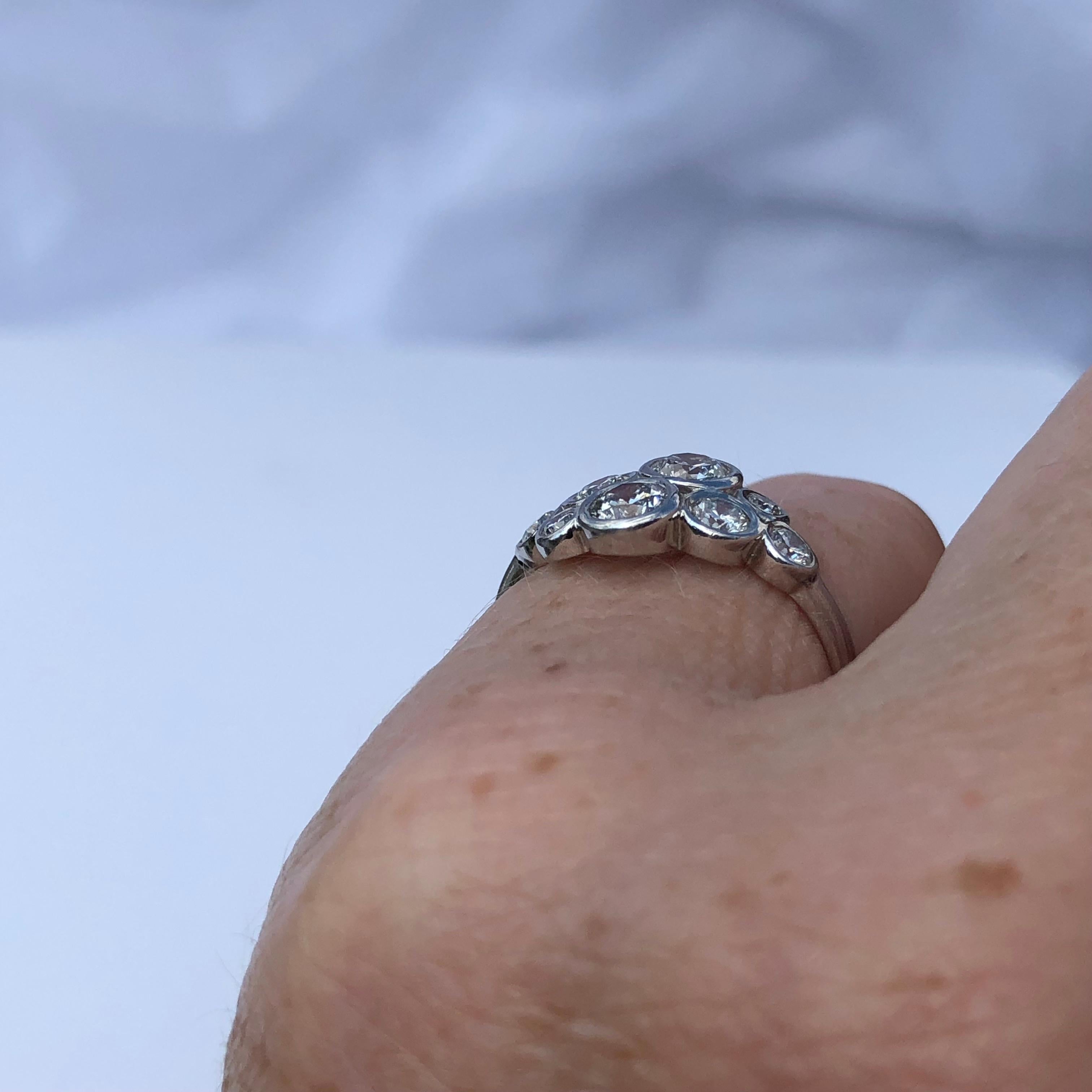 Women's or Men's Round Brilliant Cut White Diamond Cluster 'Bubble' Ring .75ct TW  18k Gold