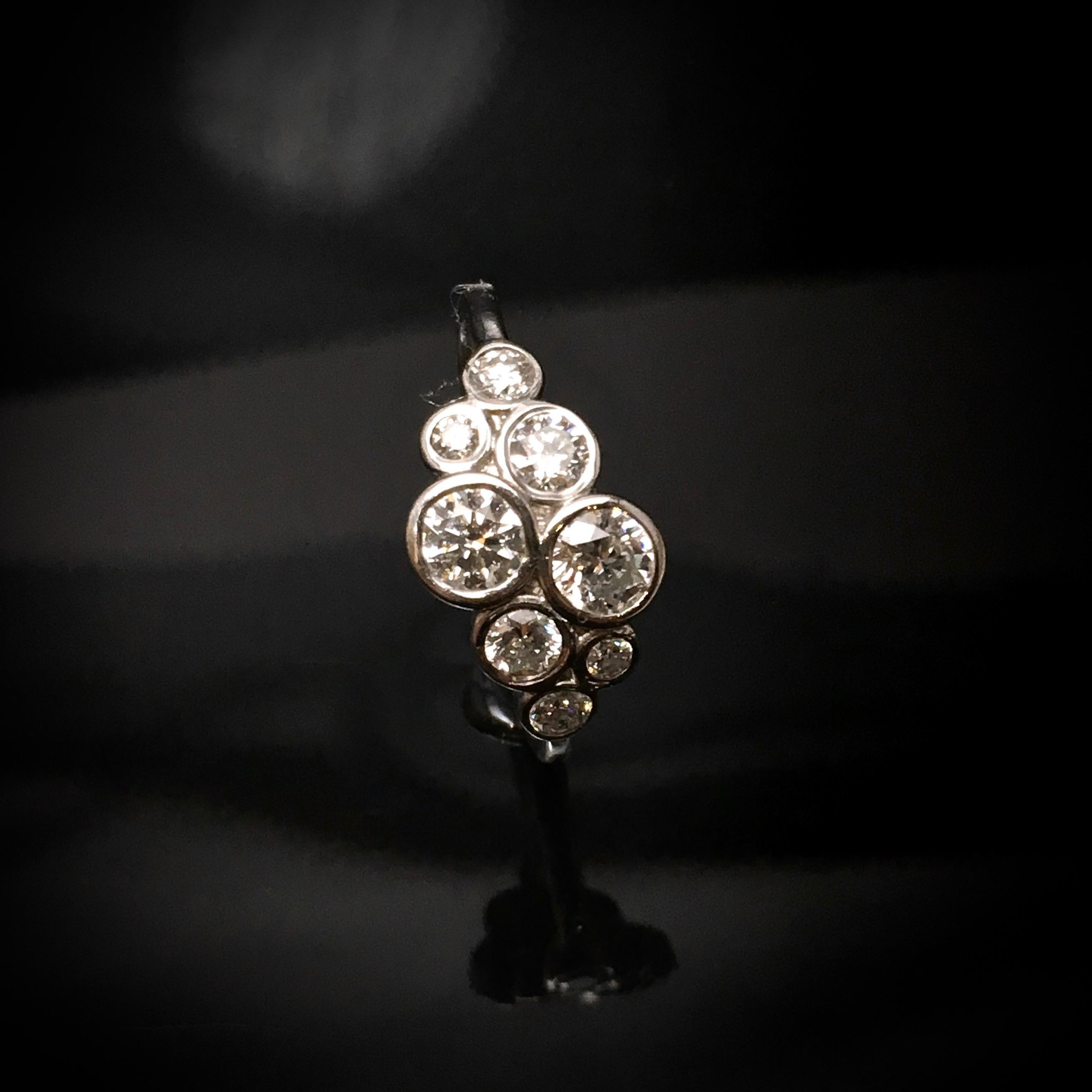 Round Brilliant Cut White Diamond Cluster 'Bubble' Ring .75ct TW  18k Gold 1