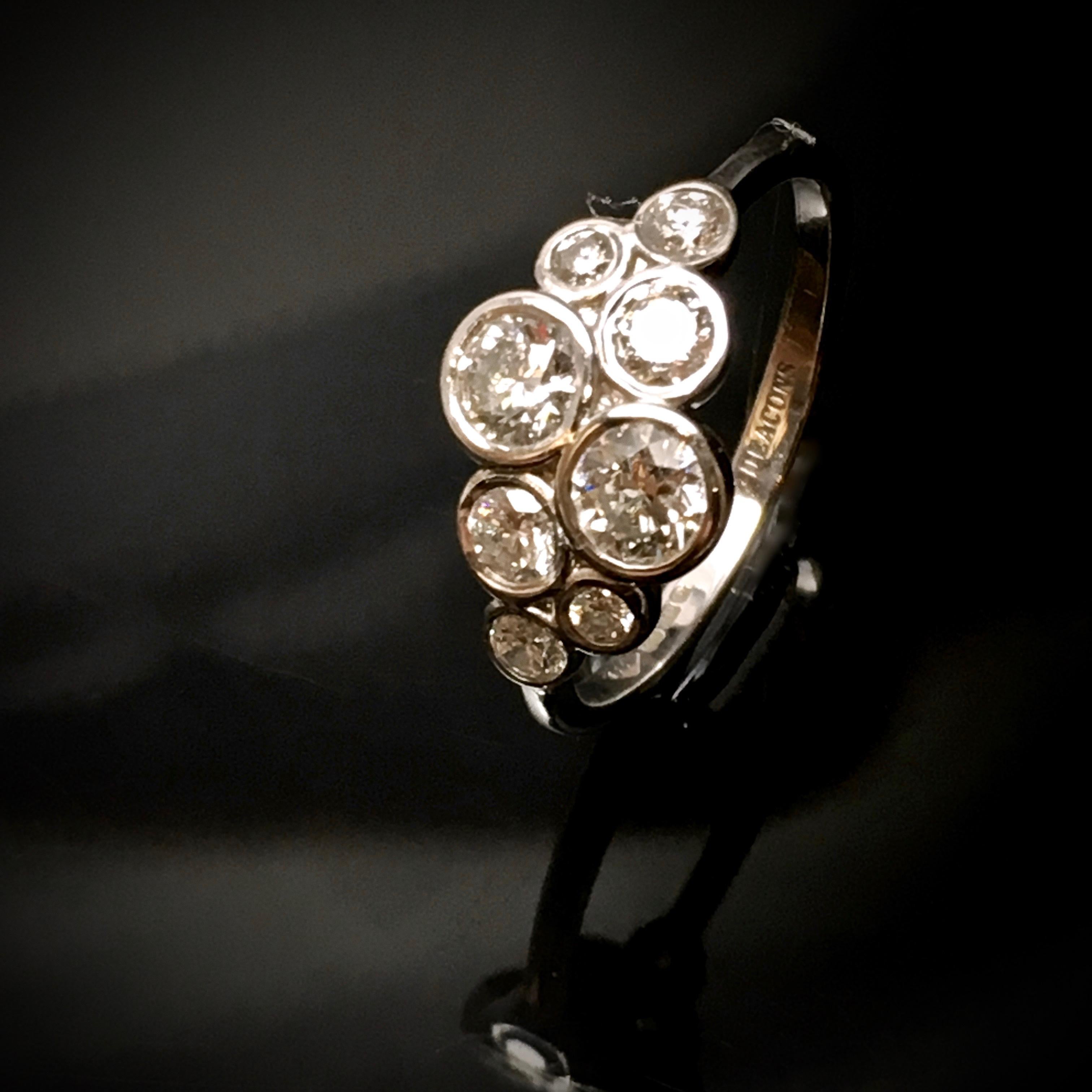 Round Brilliant Cut White Diamond Cluster 'Bubble' Ring .75ct TW  18k Gold 2