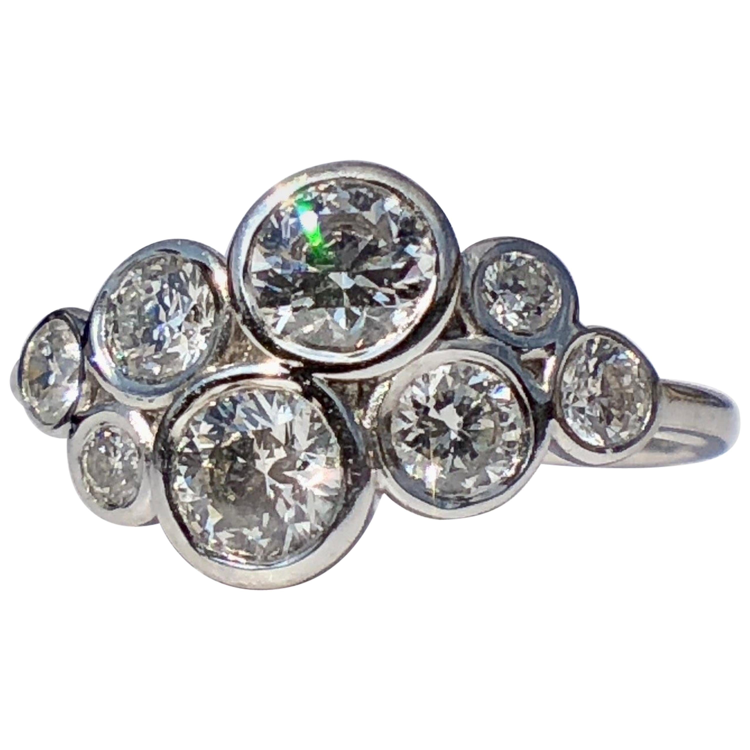 Round Brilliant Cut White Diamond Cluster 'Bubble' Ring .75ct TW  18k Gold