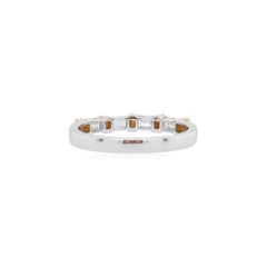 Round Brilliant Cut Yellow Diamond and baguette White Diamond 18K Gold Band Ring
