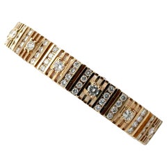 Round Brilliant Diamond 14 Karat Yellow Gold Rectangular Link Vintage Bracelet