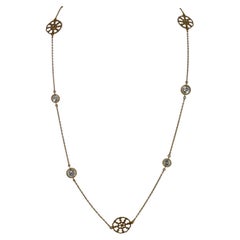 Round Brilliant Diamond 18 Karat Yellow Gold Snowflake Station Link Necklace