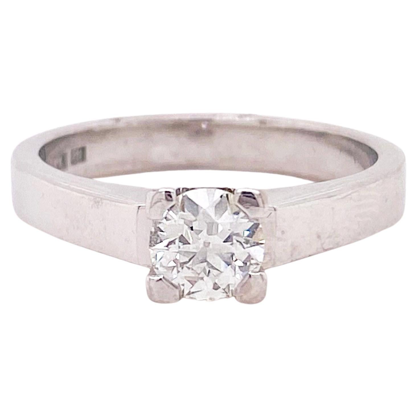 Bague de fiançailles solitaire en or blanc 18K diamant rond brillant .50 Ct Diamond en vente