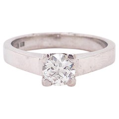 Round Brilliant Diamond 18K White Gold Solitaire Engagement Ring .50 Ct Diamond