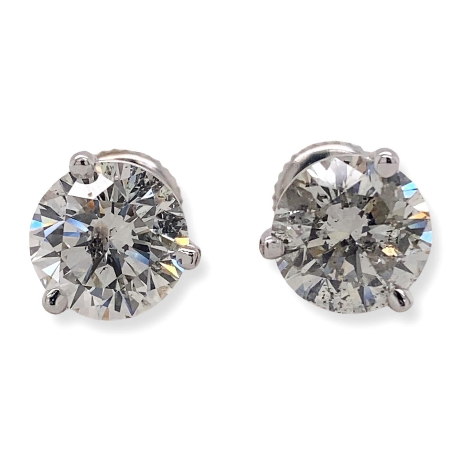 Round Brilliant Diamond 3.17 Tcw Martini Set Stud Earrings 14kt White Gold For Sale 3