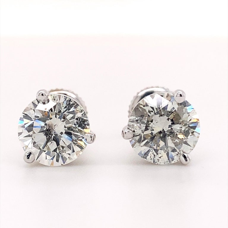 Round Brilliant Diamond 3.17 Tcw Martini Set Stud Earrings 14kt White