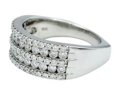 Anello a fascia larga con diamante tondo brillante a 5 file in oro lucido 18 carati, F-G / VS