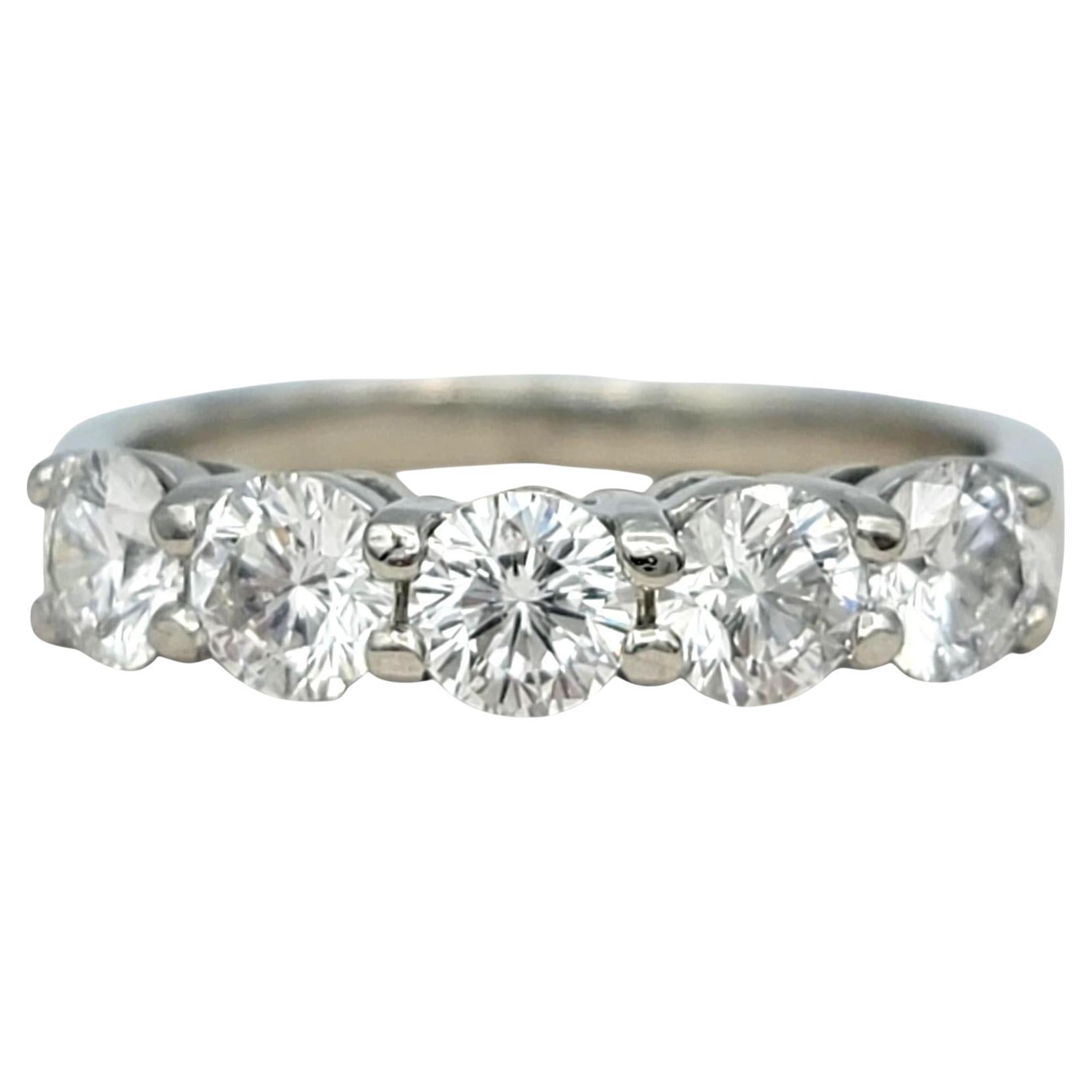 Round Brilliant Diamond 5 Stone Semi Eternity Band Ring in Platinum For Sale