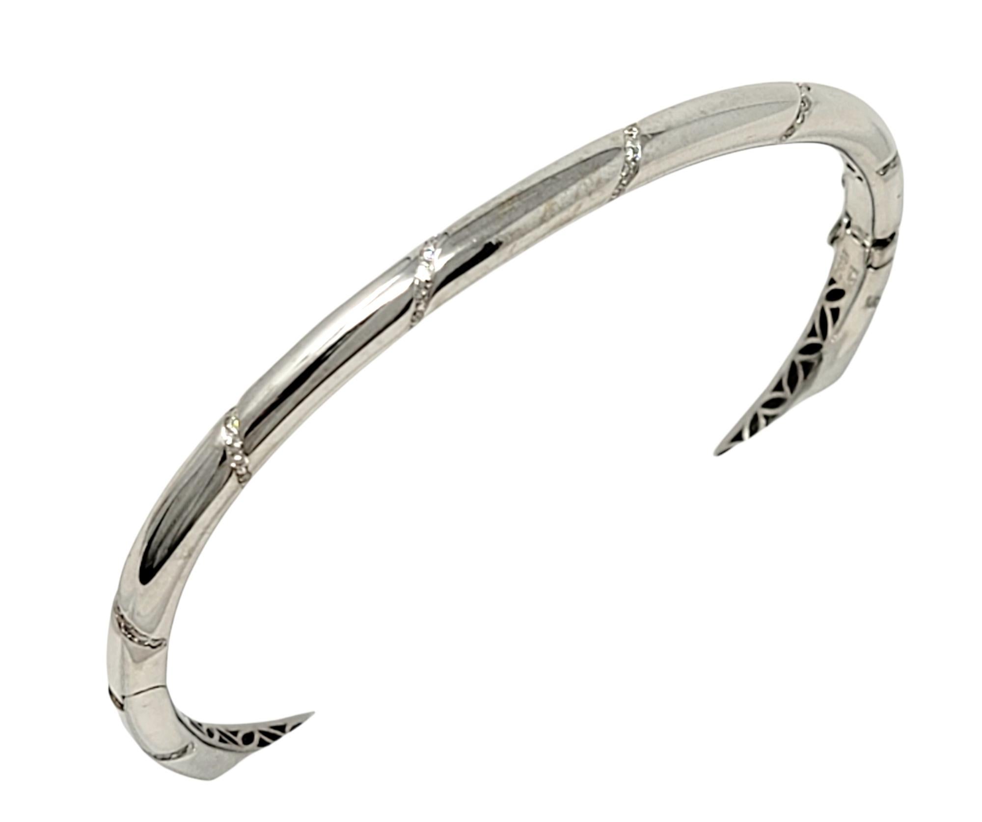 Round Cut Round Brilliant Diamond Accented Hinged Bangle Bracelet in 18 Karat White Gold For Sale