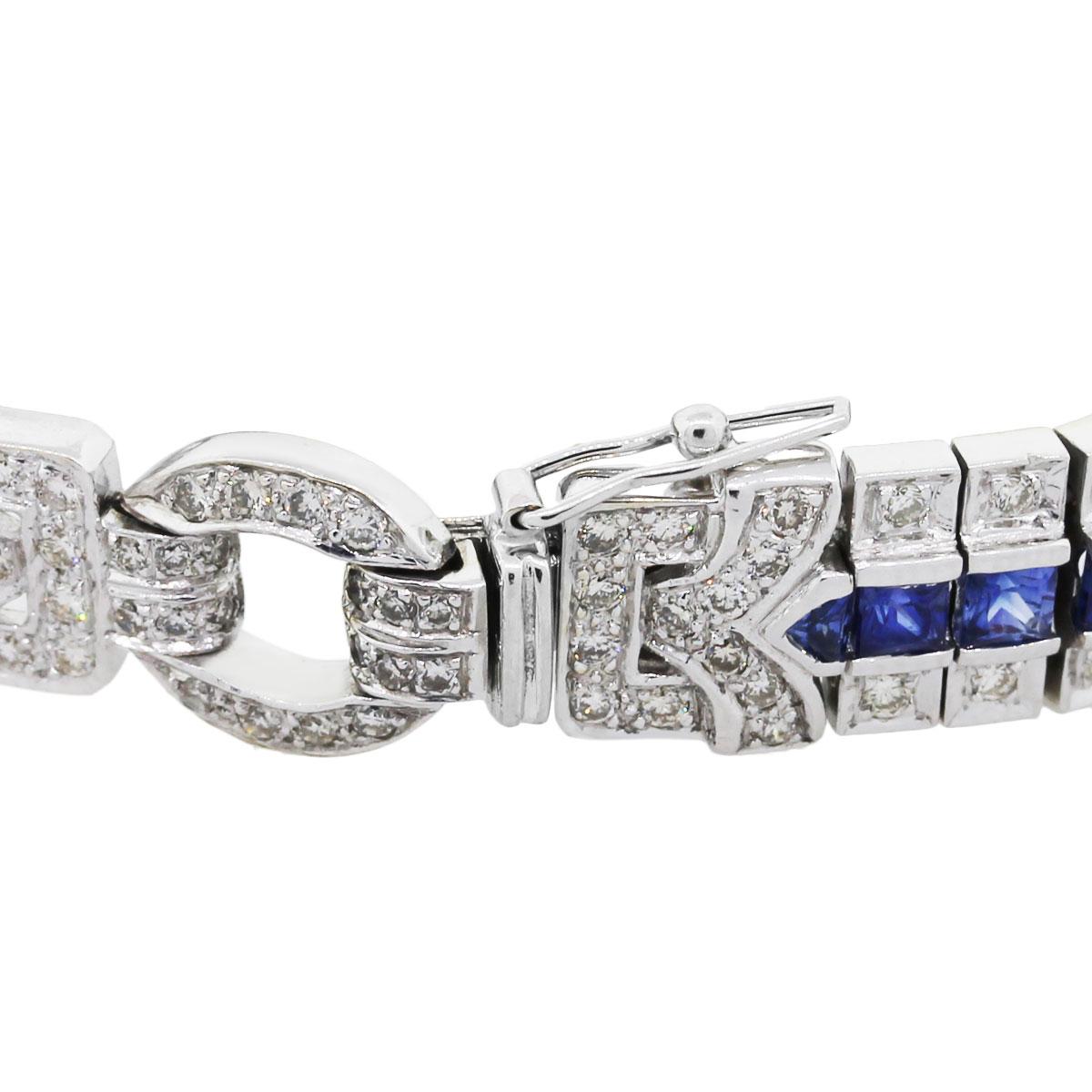 Women's Round Brilliant Diamond and Princess Cut Sapphire 3 Station Bracelet