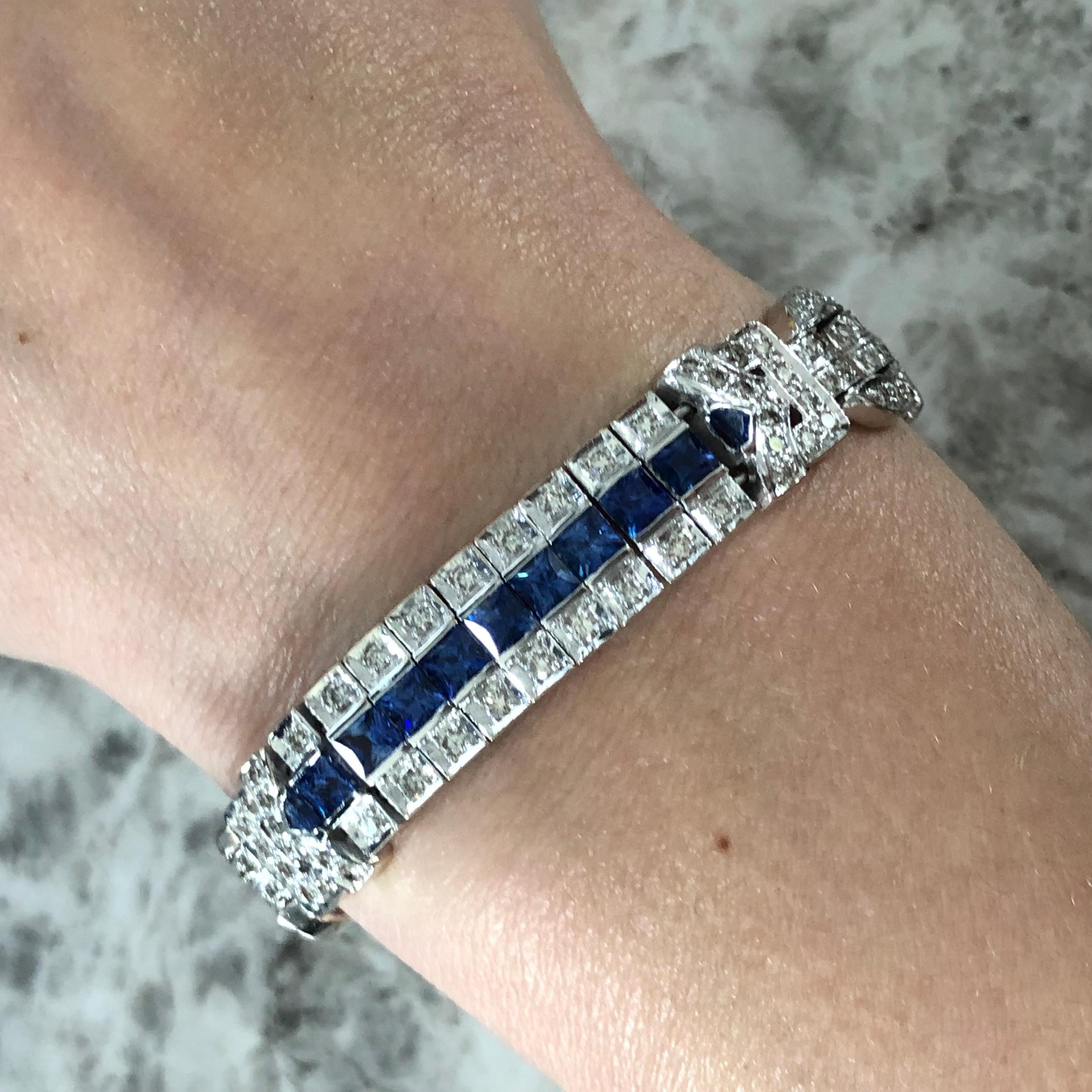 Round Brilliant Diamond and Princess Cut Sapphire 3 Station Bracelet 2