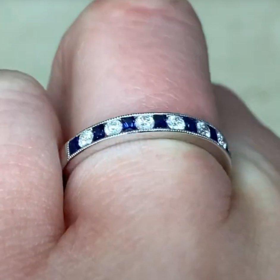 Taglio rotondo Fascia di diamanti e zaffiri tondi e brillanti (circa 0,20 carati), platino in vendita