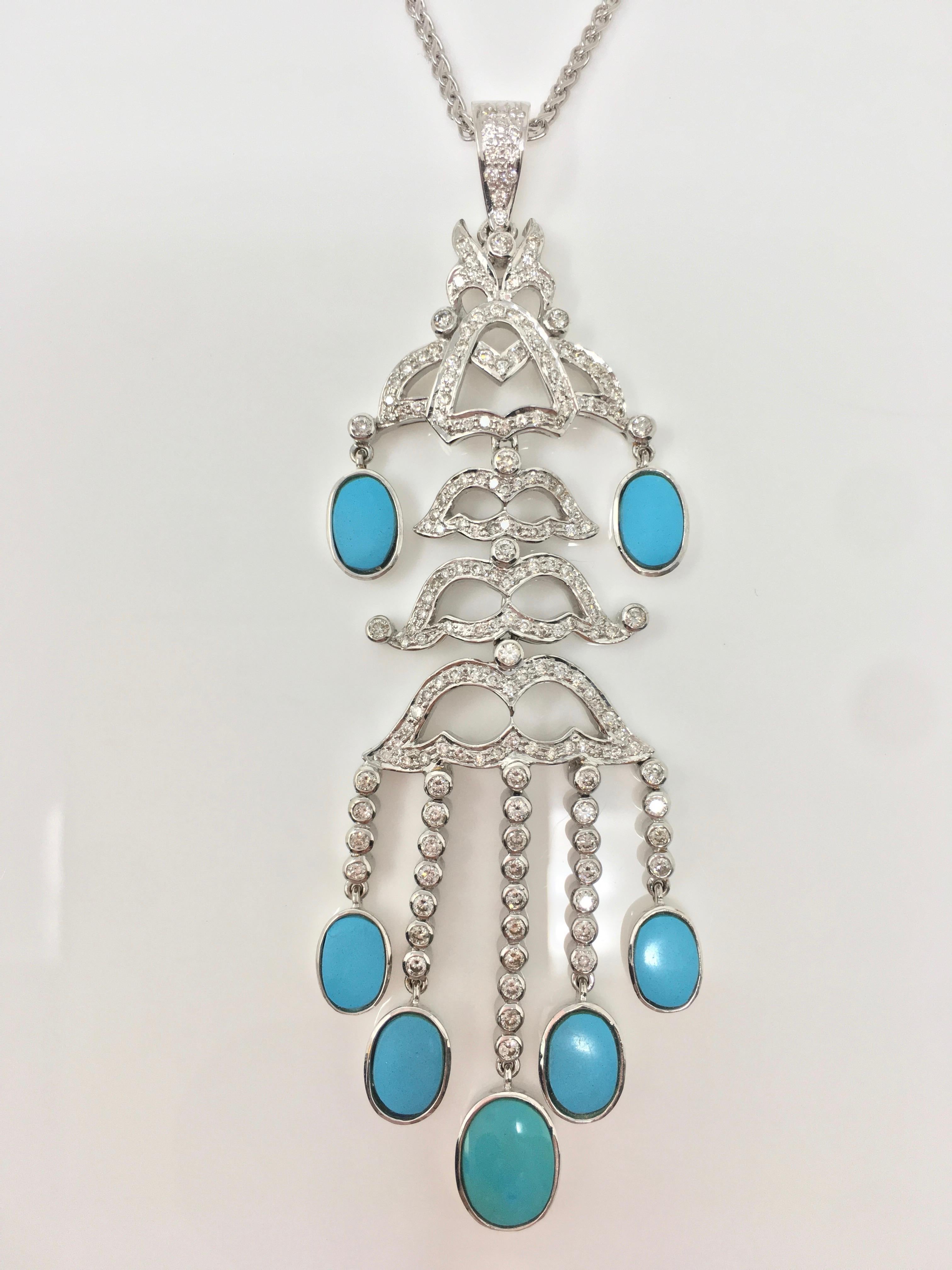 Pendentif trois pièces en or 18 carats serti de diamants ronds et de turquoises en vente 1