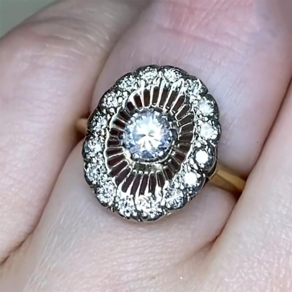 Art déco Bague en or jaune 14k, diamant rond taillé en brillant (environ 0,4 carats) en vente