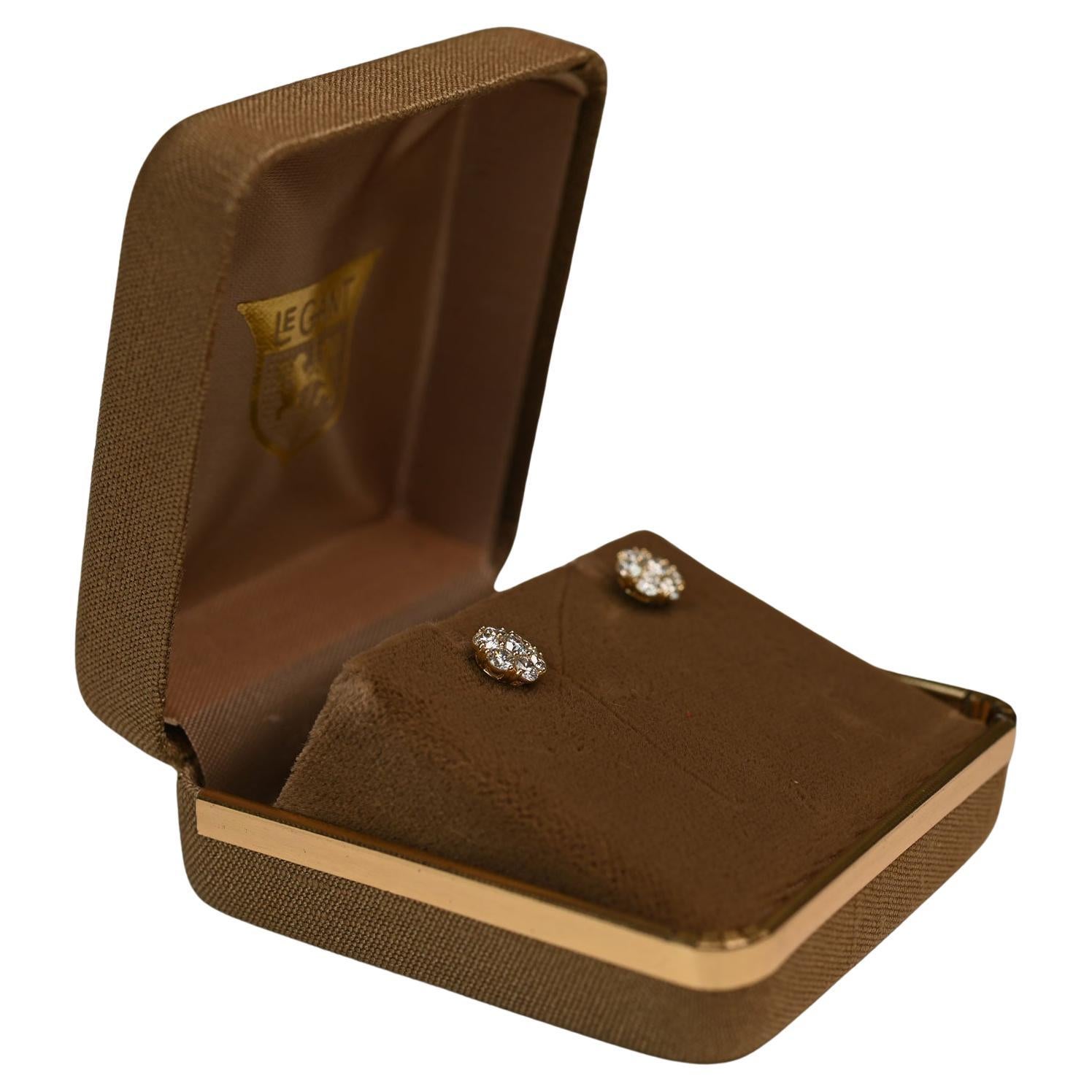 Round Brilliant Diamond (Approx. 1.10-Carats) Cluster Earrings, 18k Yellow Gold