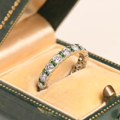 Alternating Diamond Tsavorite Garnets Eternity Wedding Band Platinum